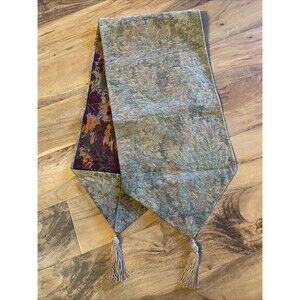 Vintage Jacquard Tapestry Table Runner Floral Muted Tones 52”